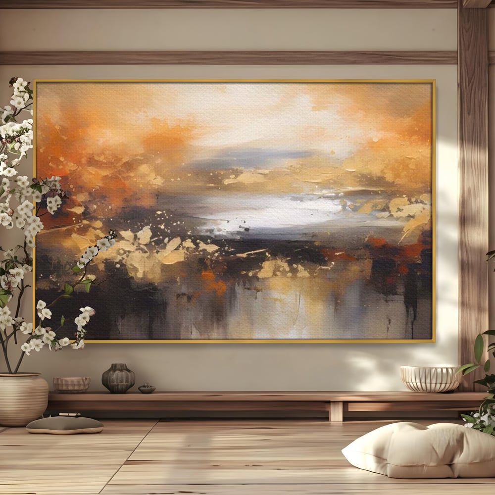Tablou canvas cu tablou canvas peisaj abstract orizontal, in rama de aluminiu auriu